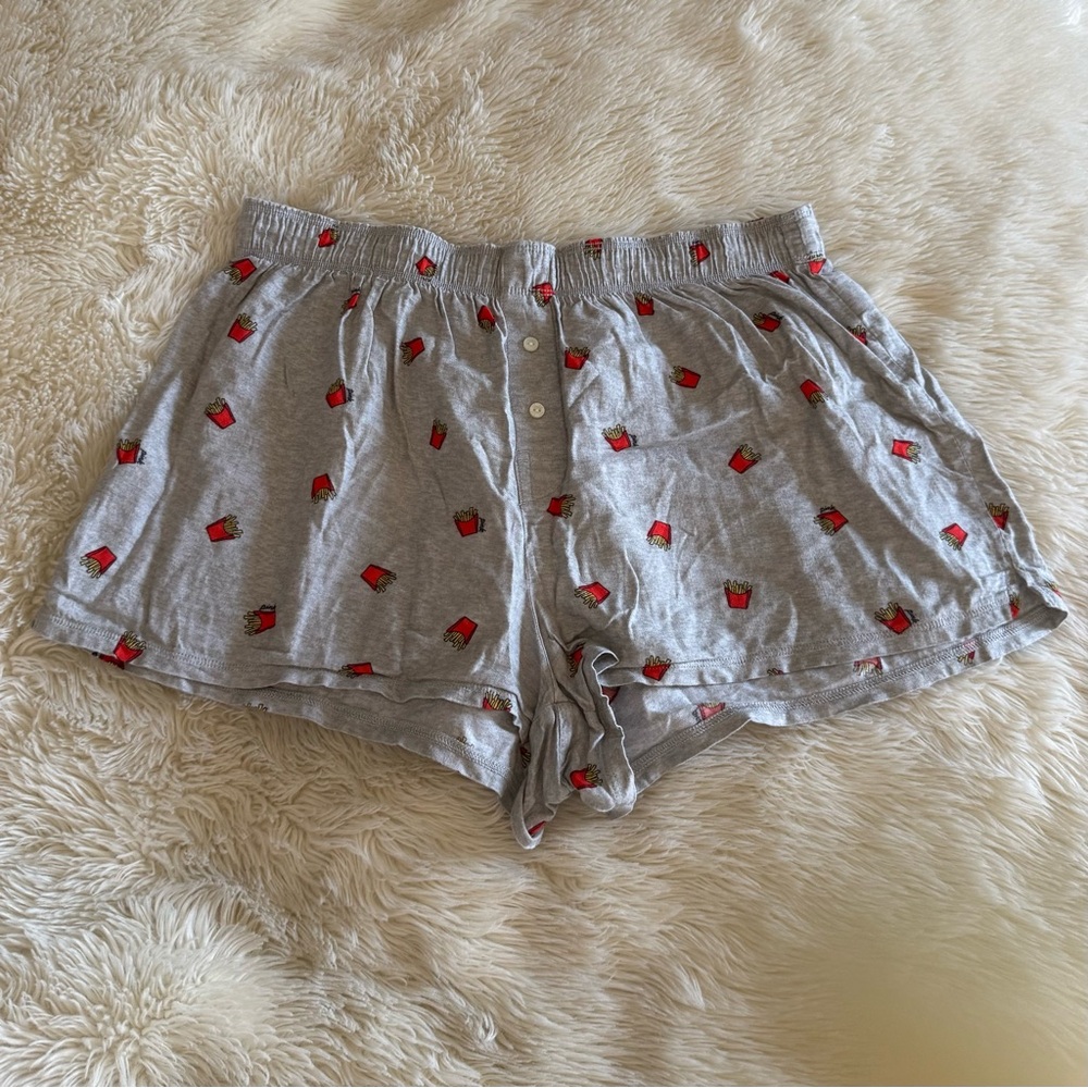 PINK Victoria's Secret Gray boxer Shorts with French Fries